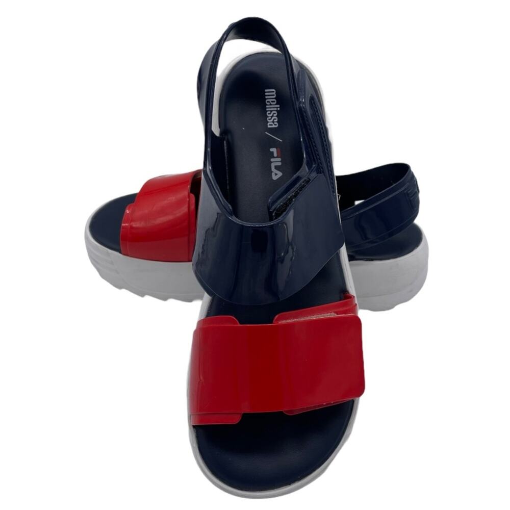 Melissa X Fila Slingback Platform Sandals - Blue/Red - 10